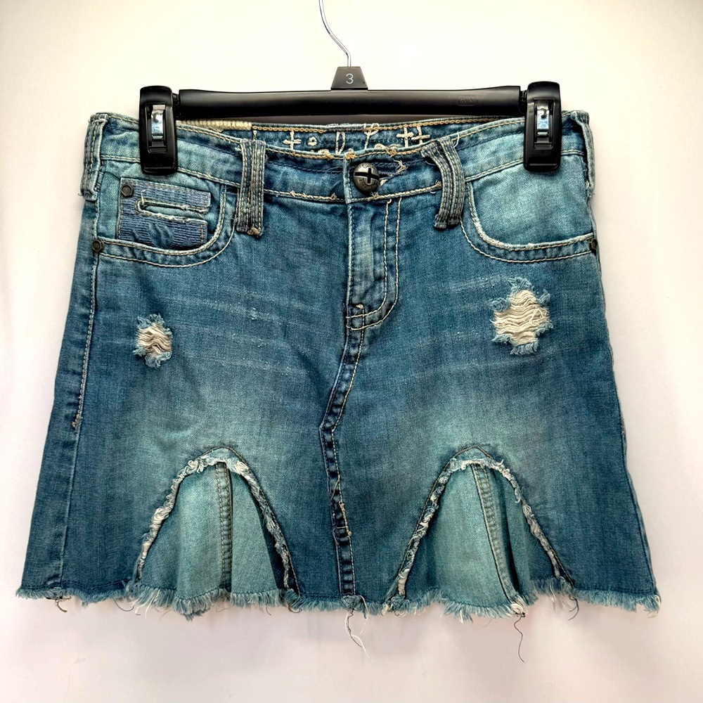 Distressed Denim Mini Skirt industrial cotton Y2K size 1
